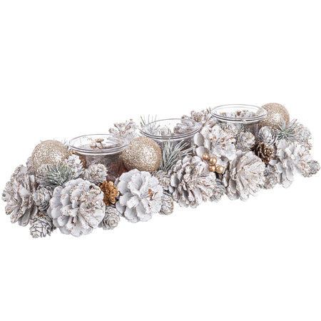 Portacandela Bianco decorativo con pigne per lumini in polistirolo per decorazioni natalizie