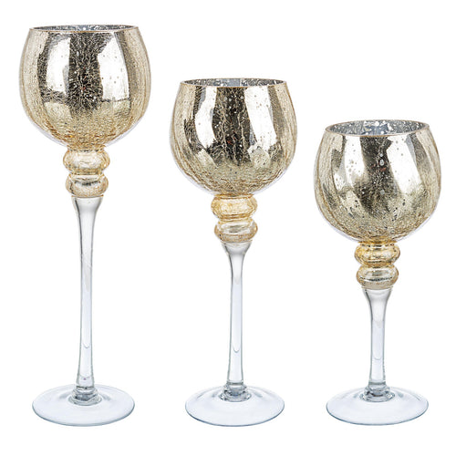 Porta candela Creak decorativo natalizio in Vetro color Oro Argento Set 3