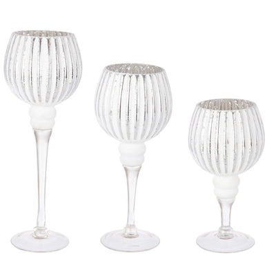 Porta candela Sheila decorativo natalizio in Vetro color Argento Set 3