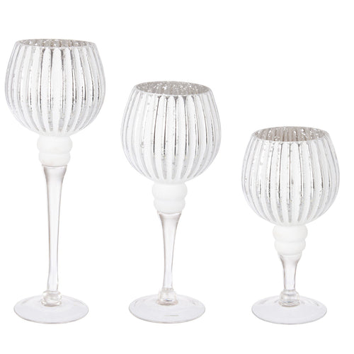 Porta candela Sheila decorativo natalizio in Vetro color Argento Set 3