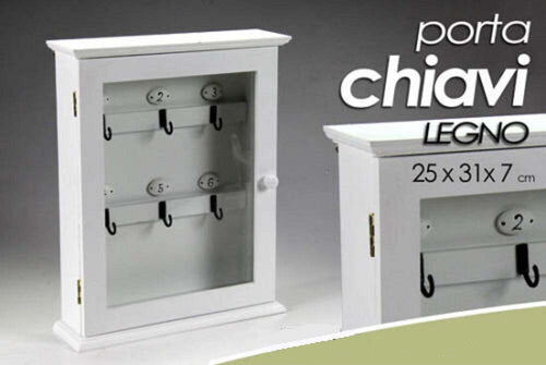 Portachiavi Parete Appendino 6 Ganci 31x25x7cm In Legno Bianco Anta Vetro 660832 Casa e cucina/Arredamento/Ingresso/Portachiavi da parete Trade Shop italia - Napoli, Commerciovirtuoso.it