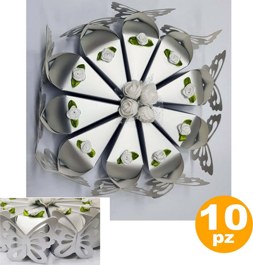 10 BOMBONIERA BOMBONIERE SCATOLINA SPICCHIO TORTA ARGENTO FARFALLA PORTACONFETTI Casa e cucina/Hobby creativi/Materiali per hobby creativi/Forniture per feste/Bomboniere Trade Shop italia - Napoli, Commerciovirtuoso.it