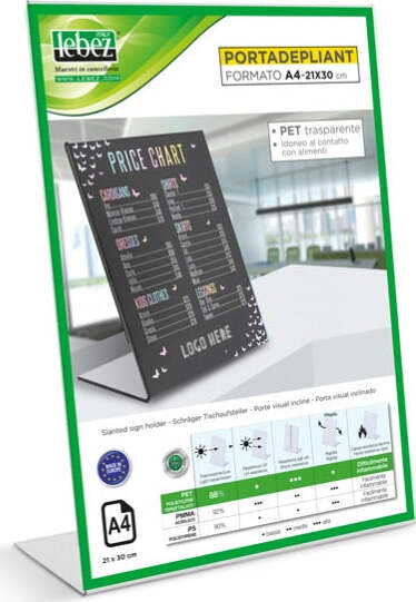Portadepliant con base a L - A4 - 21x30 cm - Lebez Cancelleria e prodotti per ufficio/Archivio ufficio e accessori per scrivania/Accessori da scrivania e archiviazione/Portabrochure Eurocartuccia - Pavullo, Commerciovirtuoso.it