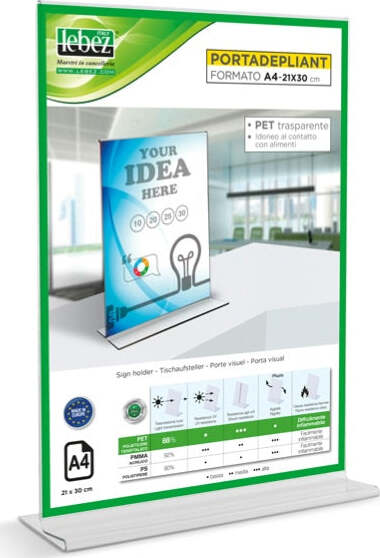 Portadepliant con base a T - A4 - 21x30 cm - Lebez Cancelleria e prodotti per ufficio/Archivio ufficio e accessori per scrivania/Accessori da scrivania e archiviazione/Portabrochure Eurocartuccia - Pavullo, Commerciovirtuoso.it
