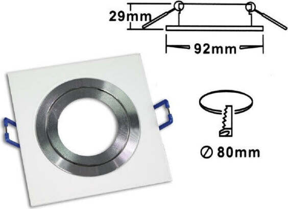 Portafaretto-Incasso-Faretto-Gu10-Quadrato-Acciaio-Portalampada-P3-Bianco-Silver