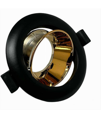 Portafaretto Tondo Orientabile Incasso Supporto Faretto Nero E Oro P27-gu10-no