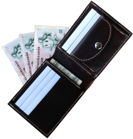 Portafoglio Bifold Classico in Cuoio conciato al vegetale Portafogli uomo in Pelle fatto a mano minimal style regalo per lui – Dim. 11,5x9x1cm Cuoio Sonoro