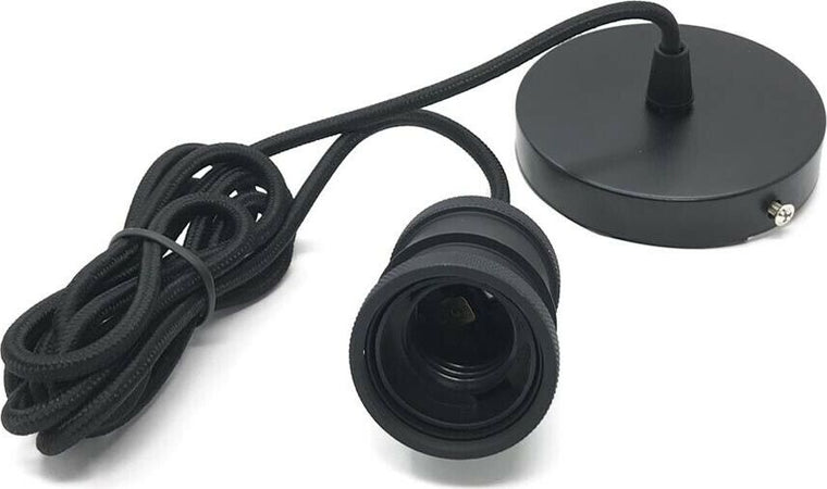 Portalampada-E27-Lampadario-A-.-Sospensione-Porta-Lampada-Lampadina-2-Mt-Nero-Universo
