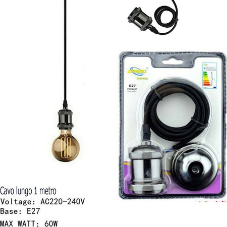 Portalampada Lampadario Sospensione Soffitto Pendente E27 Vintage 1 Metro Nero Portalampade > Lampadari Trade Shop italia - Napoli, Commerciovirtuoso.it