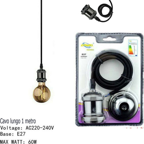 Portalampada Lampadario Sospensione Soffitto Pendente E27 Vintage 1 Metro Nero Portalampade > Lampadari Trade Shop italia - Napoli, Commerciovirtuoso.it