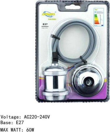 Portalampada Lampadario Sospensione Soffitto Pendente E27 Vintage 1 Mt Cromato Illuminazione/Illuminazione per interni/Lampadari lampade a sospensione e plafoniere/Lampade a sospensione Trade Shop italia - Napoli, Commerciovirtuoso.it