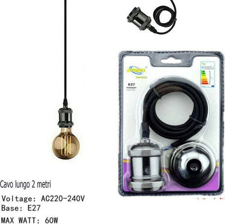 Portalampada Lampadario Sospensione Soffitto Pendente E27 Vintage 2 Metri Nero  Trade Shop italia - Napoli, Commerciovirtuoso.it