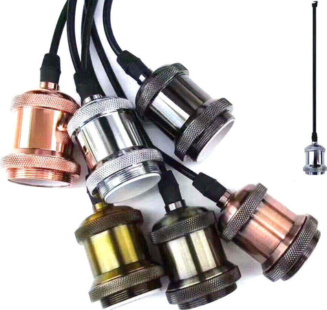 Portalampada Lampadario Sospensione Soffitto Pendente E27 Vintage 2 Mt Cromato Illuminazione/Illuminazione per interni/Lampadari lampade a sospensione e plafoniere/Lampade a sospensione Trade Shop italia - Napoli, Commerciovirtuoso.it