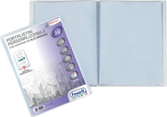 Portalistini personalizzabile Premium - liscio - 22x30 cm - 20 buste - trasparente - Favorit Cancelleria e prodotti per ufficio/Archivio ufficio e accessori per scrivania/Raccoglitori e accessori per raccoglitori/Raccoglitori/Portalistini Eurocartuccia - Pavullo, Commerciovirtuoso.it