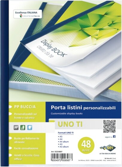Portalistini personalizzabile Uno TI - 15x21 cm - 48 buste - blu - Sei Rota Cancelleria e prodotti per ufficio/Archivio ufficio e accessori per scrivania/Raccoglitori e accessori per raccoglitori/Raccoglitori/Portalistini Eurocartuccia - Pavullo, Commerciovirtuoso.it