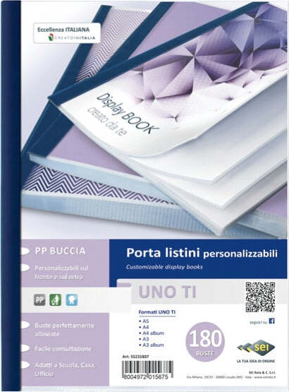 Portalistini personalizzabile Uno TI - 22x30 cm - 180 buste - blu - Sei Rota Cancelleria e prodotti per ufficio/Archivio ufficio e accessori per scrivania/Raccoglitori e accessori per raccoglitori/Raccoglitori/Portalistini Eurocartuccia - Pavullo, Commerciovirtuoso.it