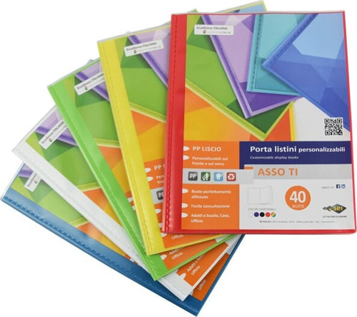 Portalistini personalizzabili Asso TI - 40 buste - 22 x 30 cm - colori assortiti - Sei Rota [multipack] 15 pezzi Cancelleria e prodotti per ufficio/Archivio ufficio e accessori per scrivania/Raccoglitori e accessori per raccoglitori/Raccoglitori/Portalistini Eurocartuccia - Pavullo, Commerciovirtuoso.it