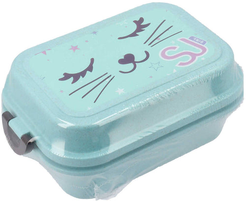 Portamerenda Sj Seven Azzurro Con Cucchiaio Portapranzo Bambine Per Scuola Asilo Tempo Libero 19 X 13 X 08 Cm Con Gattino