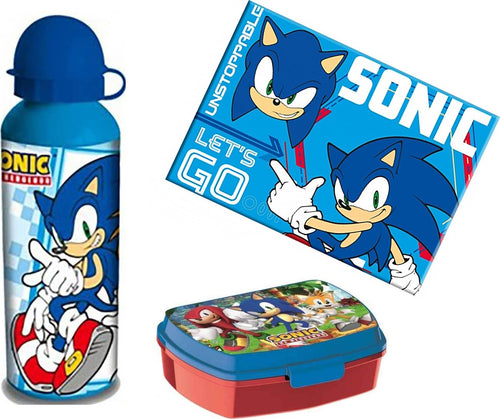 Portamerenda sonic con borraccia in alluminio e tovaglietta Sonic Cancelleria e prodotti per ufficio/Scuola e materiale didattico/Materiale scolastico/Portapranzo e borracce/Set pranzo Store Kitty Fashion - Roma, Commerciovirtuoso.it