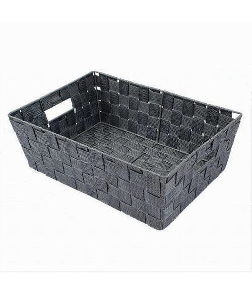 Portaoggetti Cesto In Tessuto Intrecciato 38x26x13cm Maniglie Grigio Scuro 79032