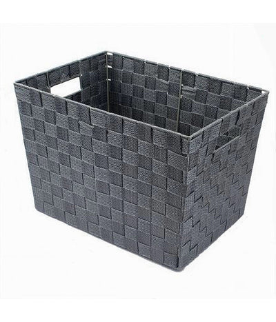Portaoggetti Cesto In Tessuto Intrecciato 38x26x25cm Maniglie Grigio Scuro 79038
