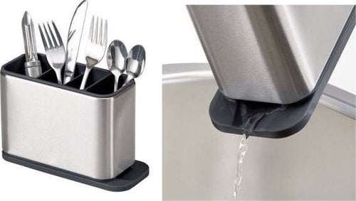 Portaposate-4-Scomparti-7007-Scola-Acqua-Contenitore-Acciaio-Per-Utensili-Cucina