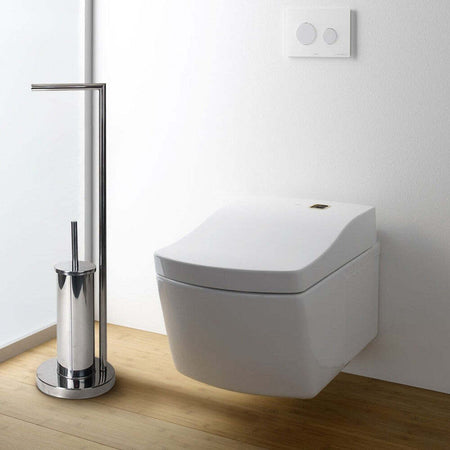 Portarotolo Con Porta Scopino Bagno In Metallo Cromato Con Spazzolone 19x19x74cm Set da Bagno Trade Shop italia - Napoli, Commerciovirtuoso.it