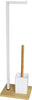 Portarotolo-con-Portascopino-da-Bagno-in-Metallo-e-Legno-con-Spazzolone-Bianco