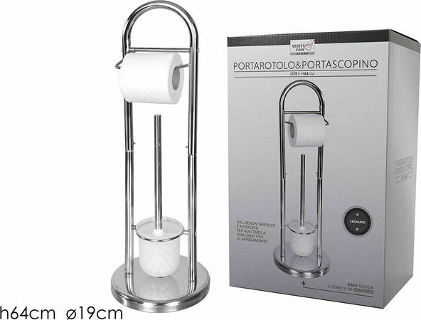 Portarotolo-Con-Scopino-e-Porta-Scopino-Acciaio-Accessori-Bagno-WC-64cm-moderno