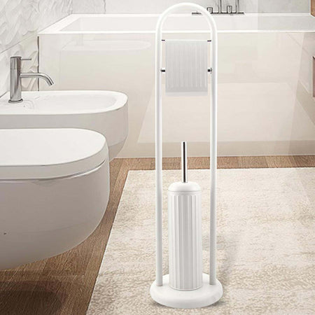 Portarotolo Con Spazzolone Porta Scopino Bagno Linear In Metallo Bianco 22x81cm Set da Bagno Trade Shop italia - Napoli, Commerciovirtuoso.it