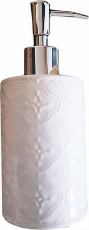 Portasapone-Cilindrico-Barocco-Bianco--10317-Trama-Legno-18cm-Ceramica-Sapone