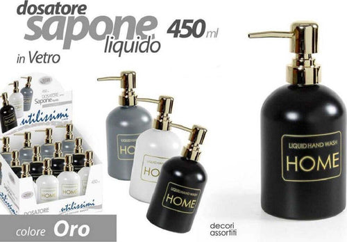 Portasapone Liquido Dosatore Dispenser 450ml Oro In Vetro Vari Colori Ass 811586 Casa e cucina/Bagno/Accessori per il bagno/Dosatori e porta accessori/Portasapone Trade Shop italia - Napoli, Commerciovirtuoso.it