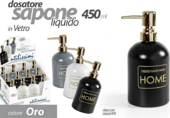 Portasapone-Liquido-Dosatore-Dispenser-450ml-Oro-In-Vetro-Vari-Colori-Ass-811586