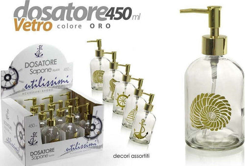 Portasapone Liquido Dosatore Oro 450ml 8x18cm Vetro Vari Decori Assortiti 775673 Casa e cucina/Bagno/Accessori per il bagno/Dosatori e porta accessori/Portasapone Trade Shop italia - Napoli, Commerciovirtuoso.it