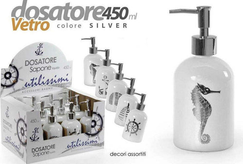 Portasapone Liquido Dosatore Silver 450 Ml 8x18cm Vetro Decori Assortiti 775666 Casa e cucina/Bagno/Accessori per il bagno/Dosatori e porta accessori/Portasapone Trade Shop italia - Napoli, Commerciovirtuoso.it