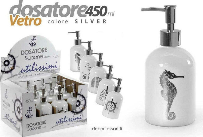 Portasapone Liquido Dosatore Silver 450 Ml 8x18cm Vetro Decori Assortiti 775666 Casa e cucina/Bagno/Accessori per il bagno/Dosatori e porta accessori/Portasapone Trade Shop italia - Napoli, Commerciovirtuoso.it