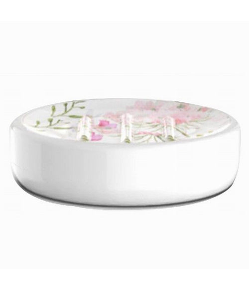 Portasapone Saponetta Accessorio Arredo Bagno Bianco Con Fiori In Ceramica 69919