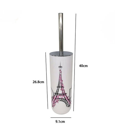 Portascopino Bianco Decorato Scritta Paris Con Scopino Accessorio Bagno 87043