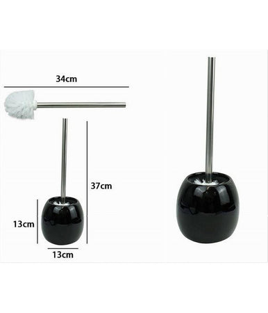 Portascopino In Ceramica Nero Con Scopino Moderno Accessorio Arredo Bagno 79251