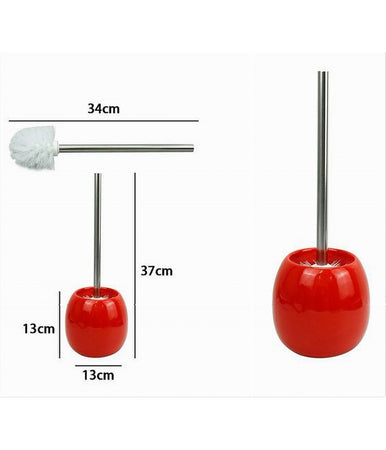 Portascopino In Ceramica Rosso Con Scopino Moderno Accessorio Arredo Bagno 79263