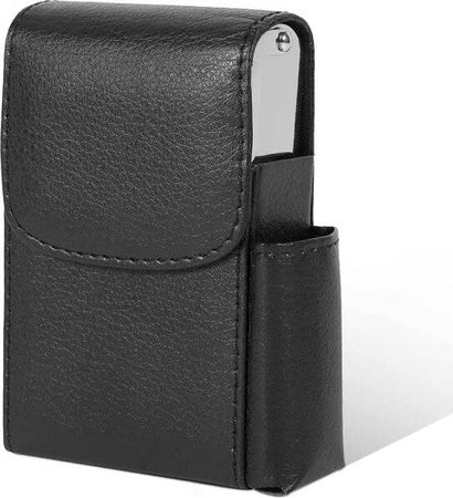 Portasigarette-Da-Cintura-Con-Porta-Accendino-In-Tessuto-Ecopelle-Sigarette-Nero