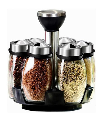 Portaspezie Girevole Con 6 Barattoli In Vetro Tappi Spargispezie Organizer Cucina