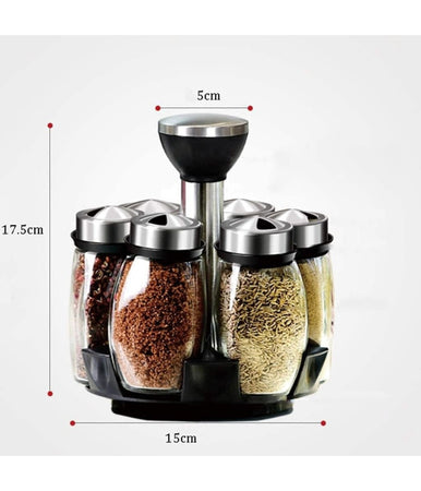 Portaspezie Girevole Con 6 Barattoli In Vetro Tappi Spargispezie Organizer Cucina