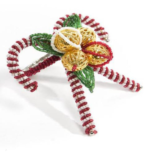 Portatovaglioli moderno natalizio in ferro e perline 11 x 11 cm