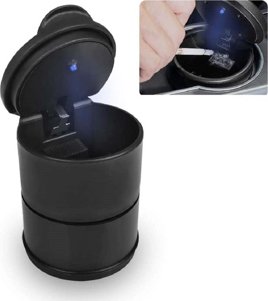 Posacenere Auto Con Coperchio LED - Acciaio Inox, Autospegnimento | Portatile Per Viaggi, Ufficio O Casa