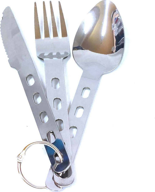 Posate Scout Ultraleggere Forchetta Cucchiaio E Coltello in Acciaio Sport e tempo libero/Attività ricreative all'aperto/Camping e outdoor/Cucine e accessori da campeggio/Stoviglie/Posate Il Distintivo - Pesaro, Commerciovirtuoso.it