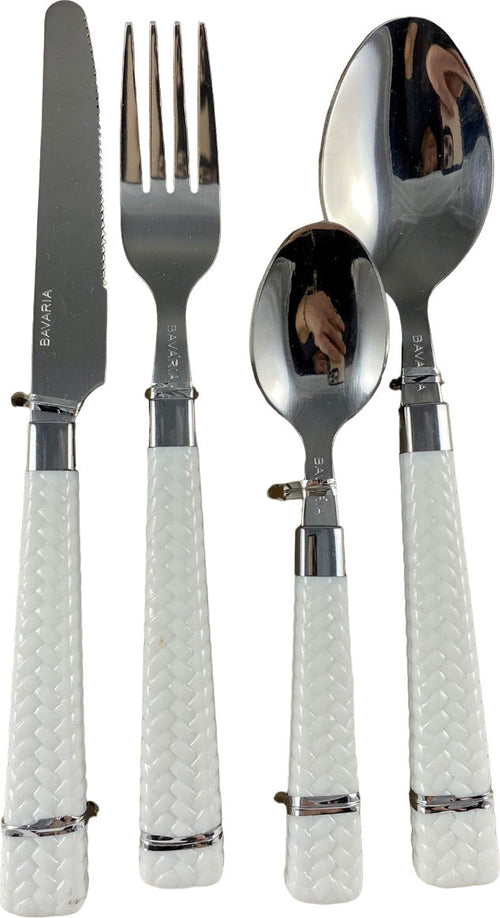 Posate set 24pz in acciaio con manico effetto intrecciato bianco Casa e cucina/Stoviglie/Posate/Set di posate/Set di posate miste Led Mall Home - Napoli, Commerciovirtuoso.it