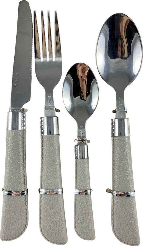 Posate set 24pz in acciaio grigio manico effetto pelle Casa e cucina/Stoviglie/Posate/Set di posate/Set di posate miste Led Mall Home - Napoli, Commerciovirtuoso.it