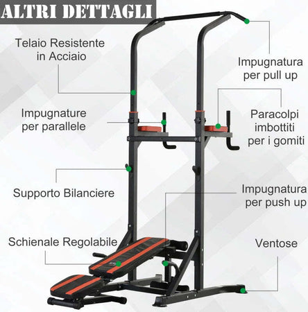 Postazione-Pieghevole-e-Multiuso-per-Allenamento-in-Acciaio-con-Barra-Trazioni-e-Sedia-Romana,-92-x-178-x-200-236cm-ZC7A91-092RDZC7