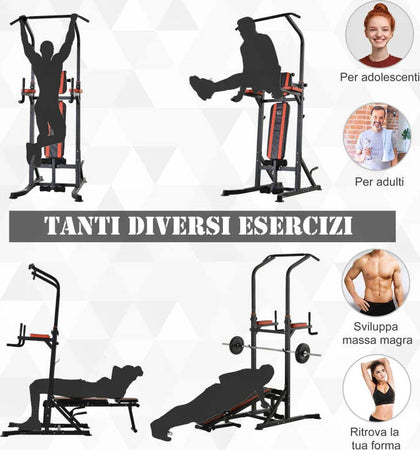 Postazione-Pieghevole-e-Multiuso-per-Allenamento-in-Acciaio-con-Barra-Trazioni-e-Sedia-Romana,-92-x-178-x-200-236cm-ZC7A91-092RDZC7